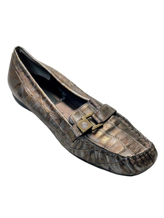 Van Eli Shoes - Women’s Shoes VAN ELI Bronze Leather Croc Embossed Loafers Size 8N
